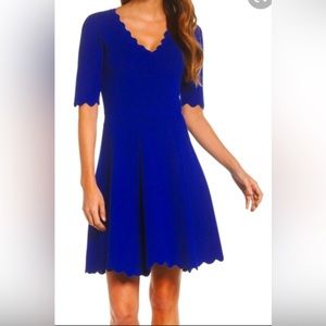 Eliza J Cobalt Blue Scallop Trim V-Neck Sweater Dress